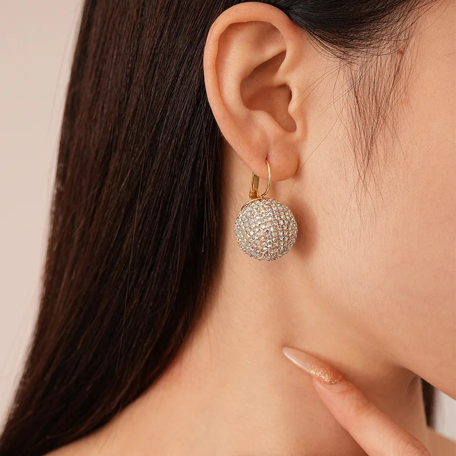Sparkly Rhinestone Zircon Earrings for Women Round Ball Earrings Wedding Bridal Accessories Party Ear Jewelry Wholesale