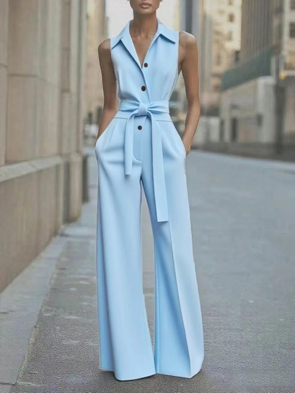Women's Jumpsuit Solid Color Fashionable High-waisted Single-breasted Waisted Casual Commuting Workplace Business Sexy Rompers