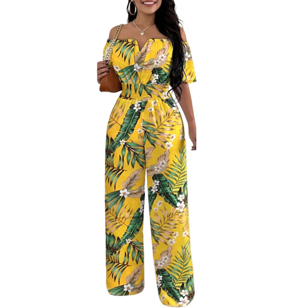 2026 Jumpsuits for Women Summer Fashion Off Shoulder Casual Short Sleeve Wide Leg Rompers Sexy Slim Ladies Overalls Streetwear