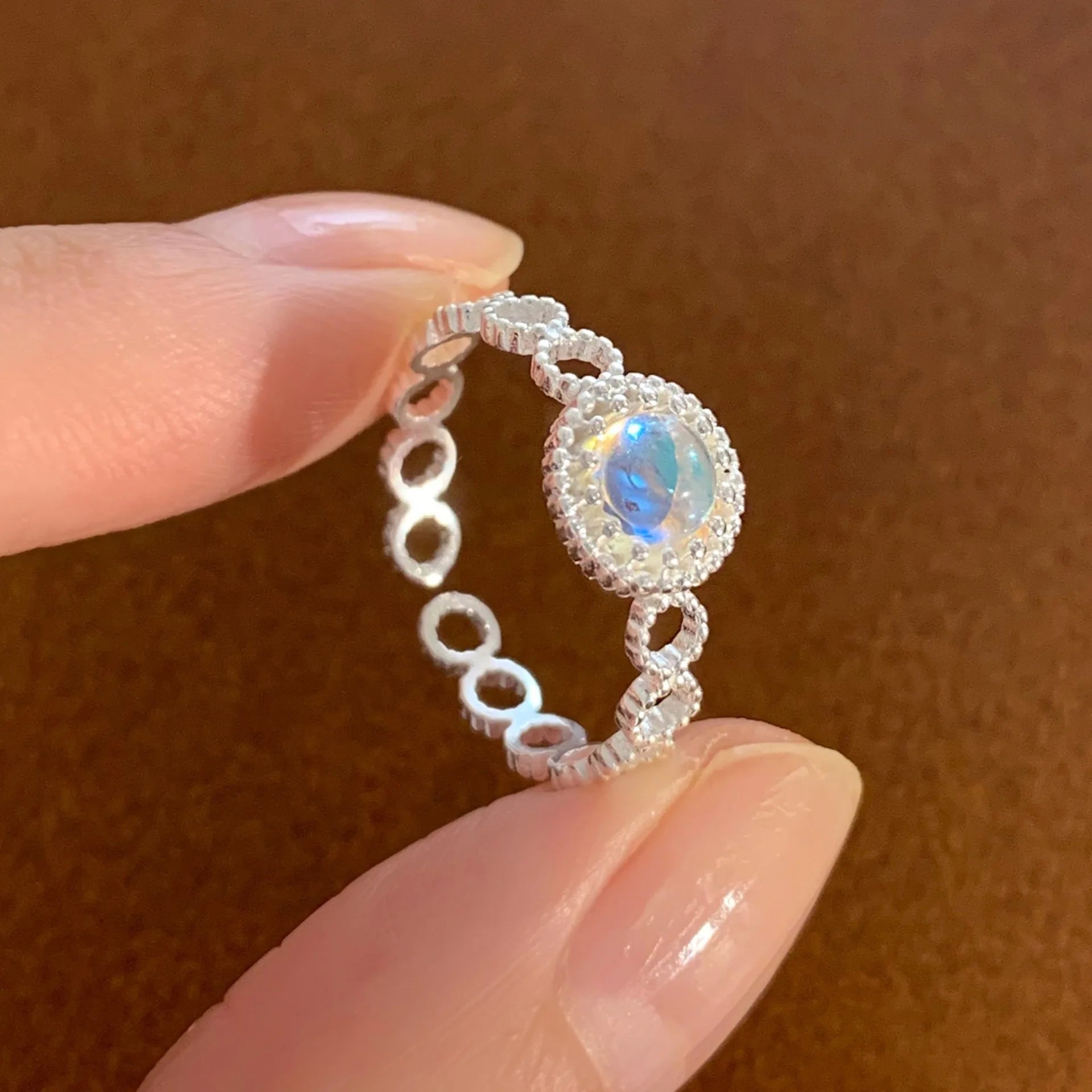 925 Sterling Silver Rings For Women Geometric Fine Jewelry Finger Adjustable Hollow Web CZ Ring For Party Birthday Gift