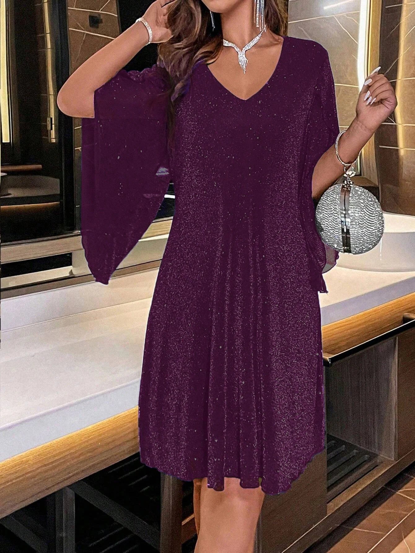 New Dresses for Women Summer Short Sleeve V-Neck Women Dress Fashion Loose Black Dress Women Vestidos De Verano Mujer 2025 Q103