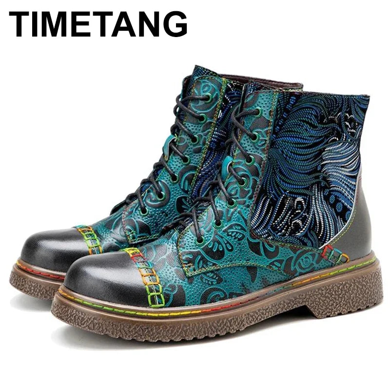 Big Calf Boots 2cm Sheepskin Leather Embroidery Sewing Ethnic Mid Spring Autumn ZIP Women Plus Size Designer Ladies Shoes