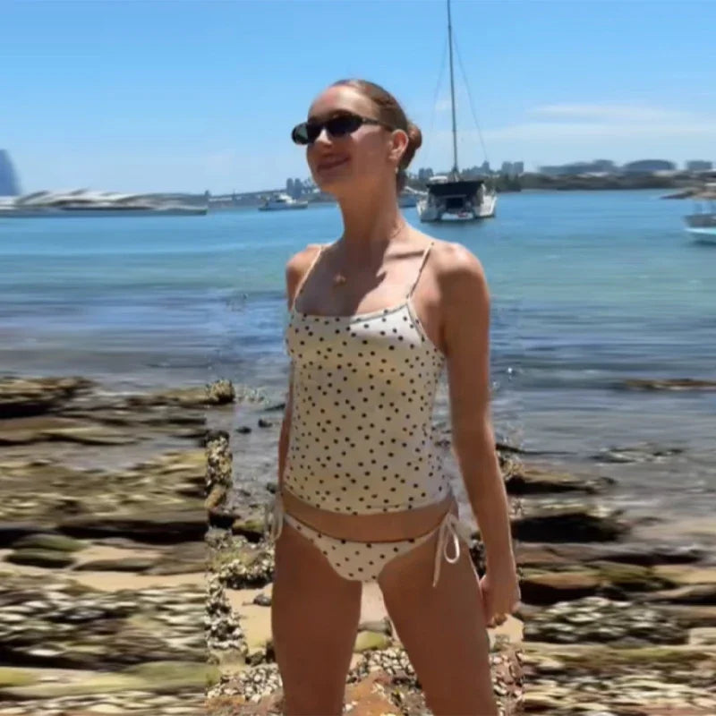 Polka Dot Bikini Sets For Women Sexy Low Neck Backless Top Triangle Bathing Pants Suit Lady's 2026 New Summer Beach Swimsuits