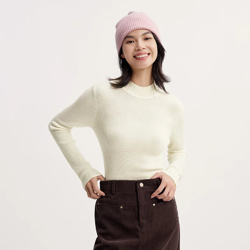 Semir Sweater Women Comfortable Slim Wool Sweater 2024 New Winter Semi-High Neck Base Layer Shirt Slimming