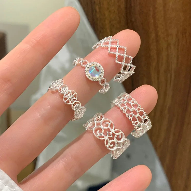 925 Sterling Silver Rings For Women Geometric Fine Jewelry Finger Adjustable Hollow Web CZ Ring For Party Birthday Gift