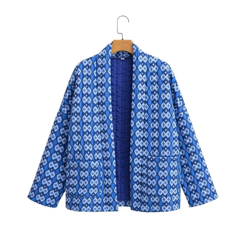 European and American style women's clothing fashion autumn and winter casual loose ethnic style cotton printed cotton jacket