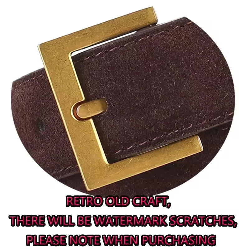 Trendy Women’s Double Genuine Leather Belt Elegant Cowhide Suede with Stylish Square Alloy Buckle Ideal for Dresses and Jeans