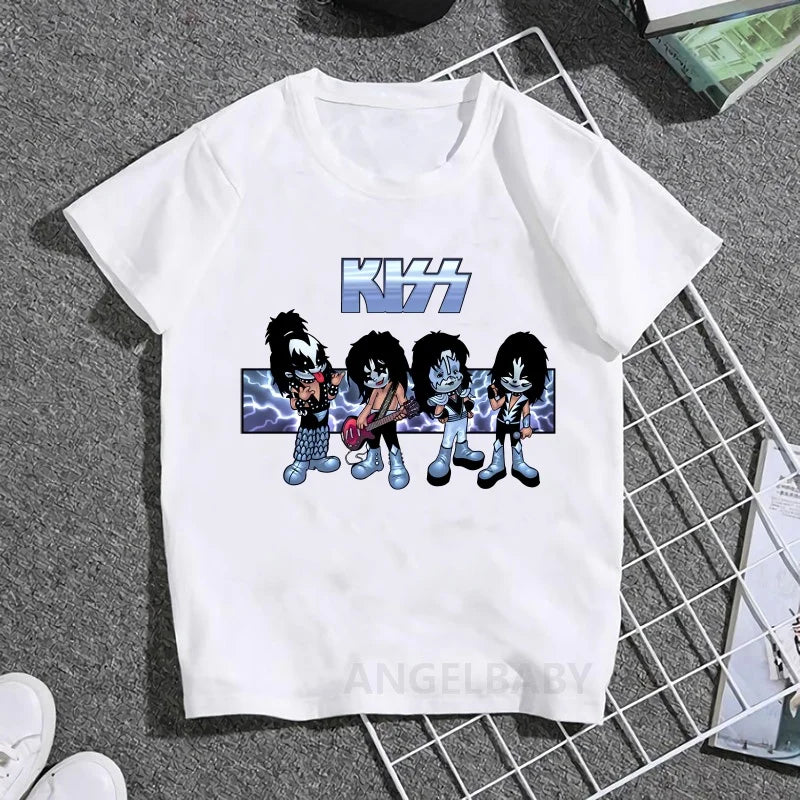 Stormtrooper Fans Kiss Rock Band Print Fashion Kids T shirt Girls Summer Tops Baby Boys Clothes Children Short Sleeve T-shirts