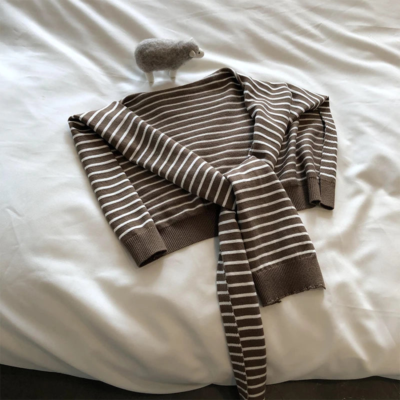 Women Blouse Shoulders Korean Style Knitted Shawl Fake Collar Cape Knotted Scarf Stripe Neck Guard Scarve Clothes Decoration