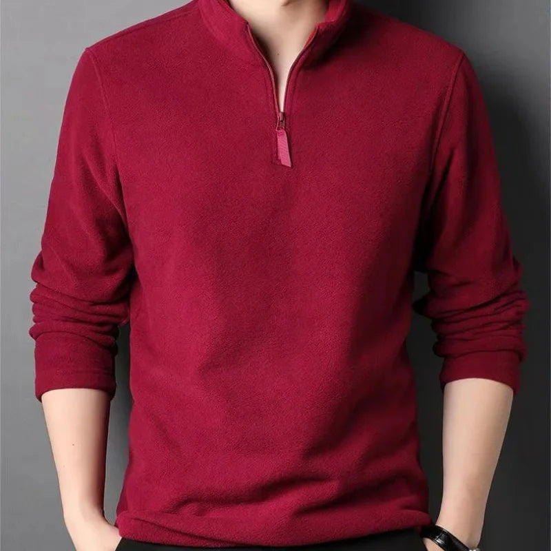 Men's insulation Polo Shirts 2026 Autumn Winter Standing Neck Half Zip Long Sleeve Fashion Versatile Sweatshirt Tees thicken Top
