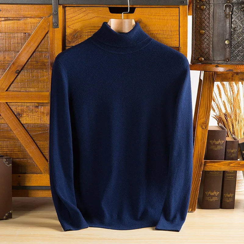 Men's 100% pure Cashmere Sweater High Lapels Pullovers Knitted Wool Winter New Tops Long Sleeve High-End Jumpers