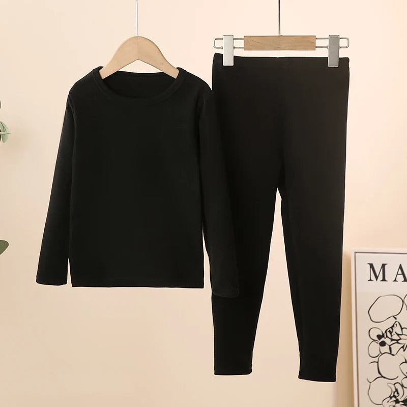 Children's solid color warm suit boys and girls grinding wool autumn clothes and trousers 2-piece home clothes plus size