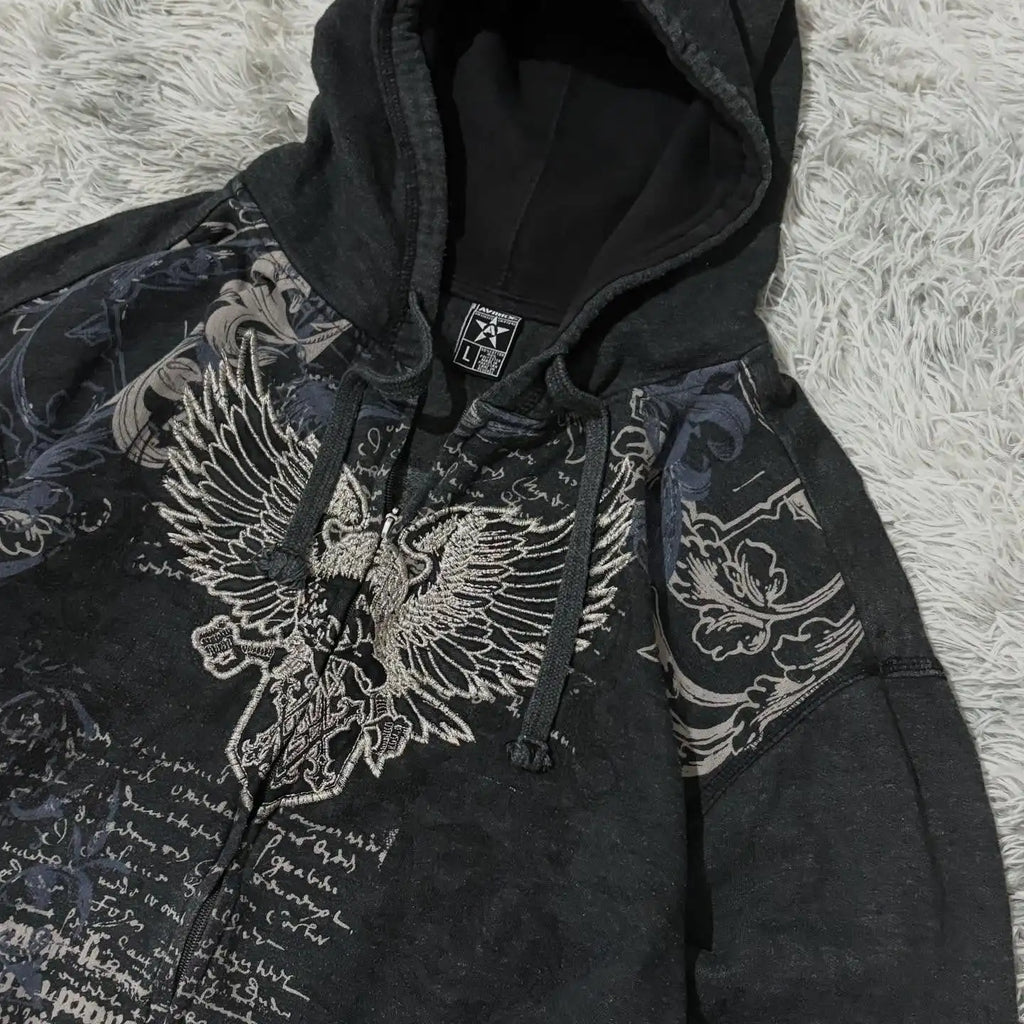 Printed Zipper Hooded Sweater Y2K Gothic Harajuku Popular Hoodies