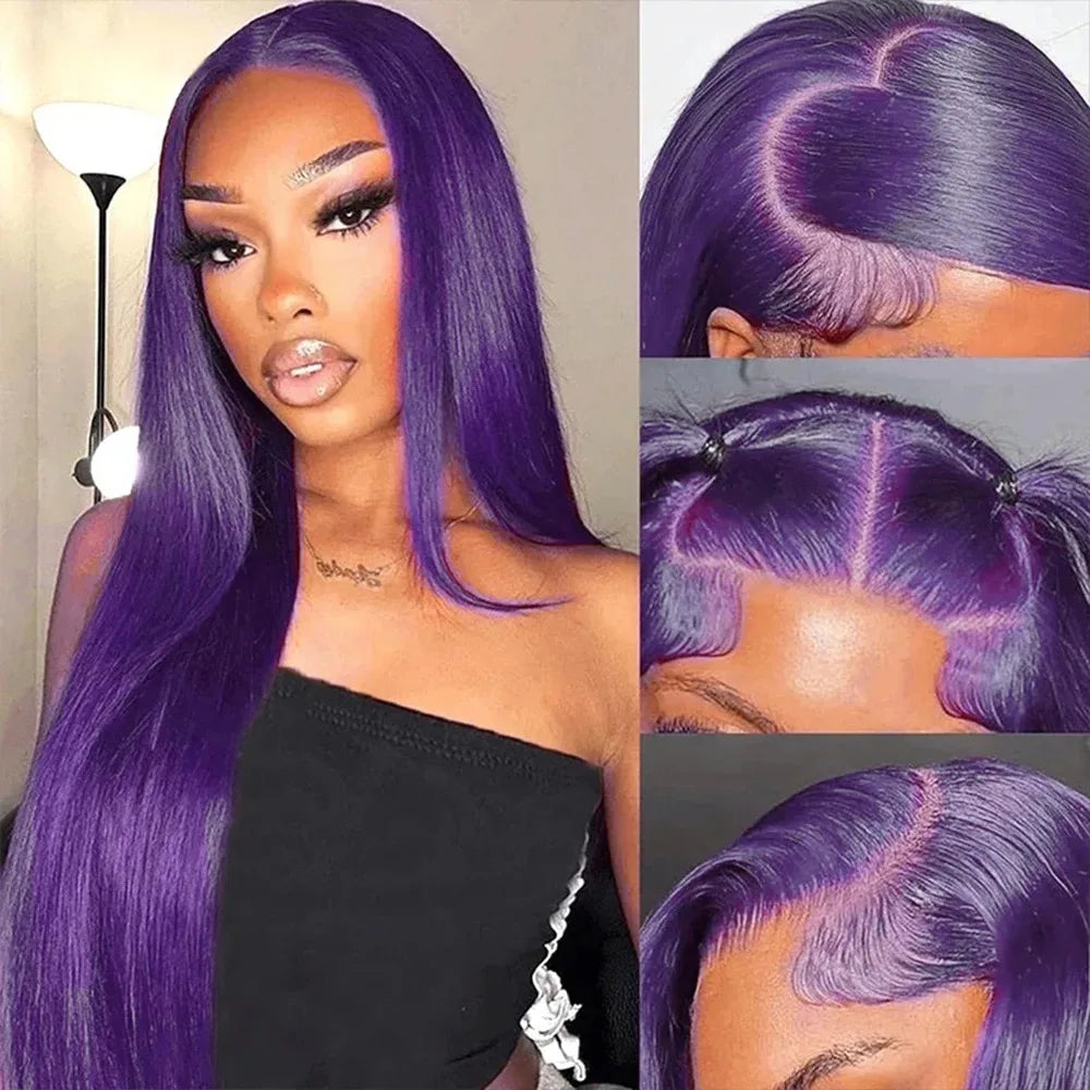 Dark Purple Wig Long Silky Straight Free Part Synthetic Lace Front Wigs Heat Resistant Fiber Wig for Women Daily Party Cosplay