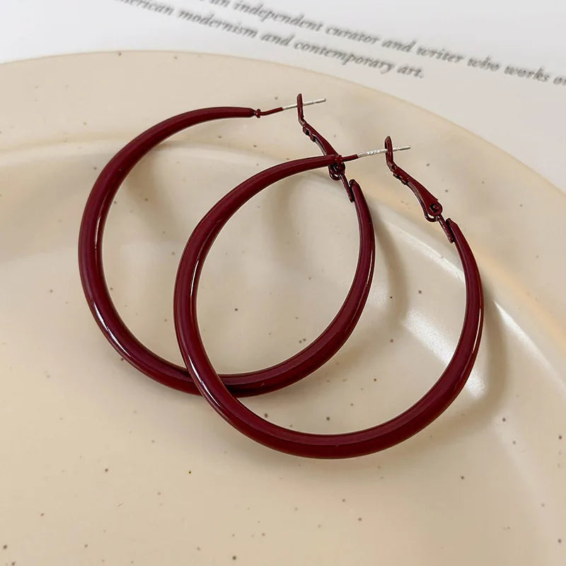 Ankela Red Big Round Hoop Earrings for Women Trendy Simple Hyperbole Geometric Circle Huggie Loop Jewelry Brincos Bijoux Gift