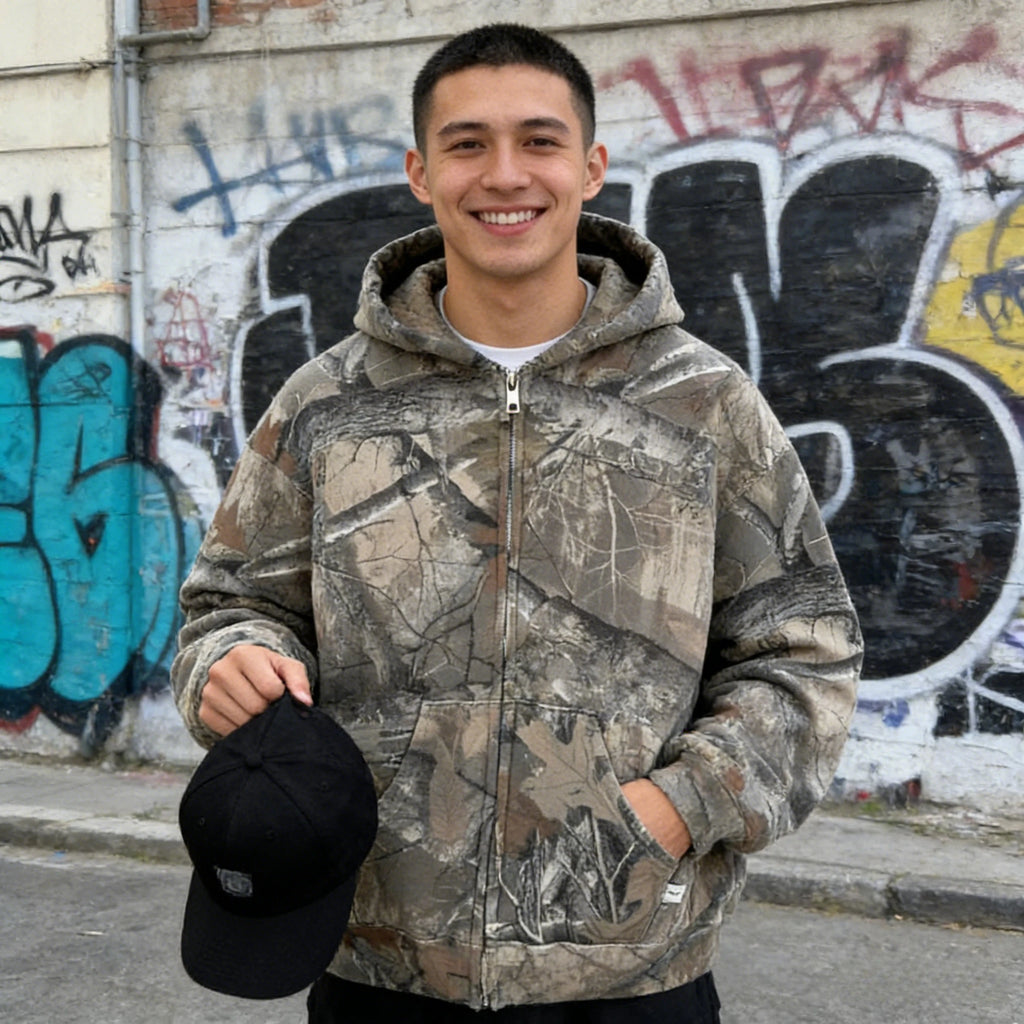 Sweatshirt Hoodie Y2K Retro zip up Camouflage Pattern zipper High Street Hip Hop Streetwear Oversized Unisex Camo Hoodie
