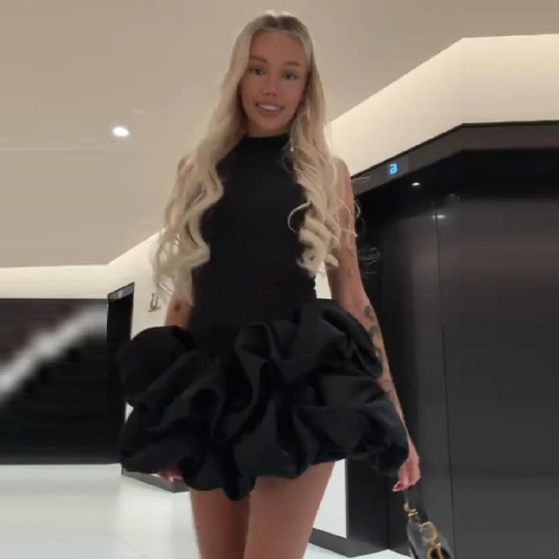 Women's Stylish Puffy Ruffled Hem Vistidos 2026 Elegant Y2k Short Dresses High End Exquisite Robe Shaping Night Party Club Gown