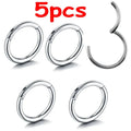 5pc 6/8/10mm Nose Ring Hinged Clicker Segment Nose Rings Helix Cartilage Septum Hoop Surgical Stainless Steel Seamless Earrings