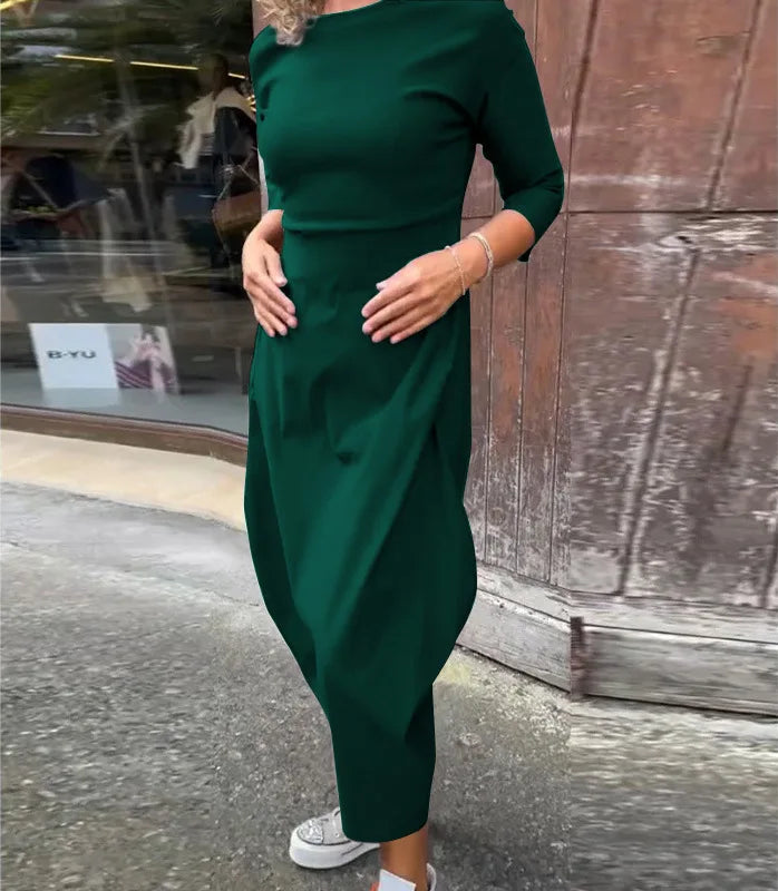 Dress For Women Slouchy Fashion Solid Color Long Dresses Loose Round Neck Long Sleeve Vintage Comfortable Vestidos Para Mujer