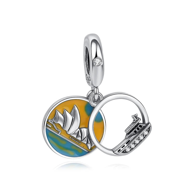 Original 925 Sterling Silver Charms Love Travel London Bus Suitcase Paris Beads Fit Brand Bracelets Necklaces Women DIY Jewelry