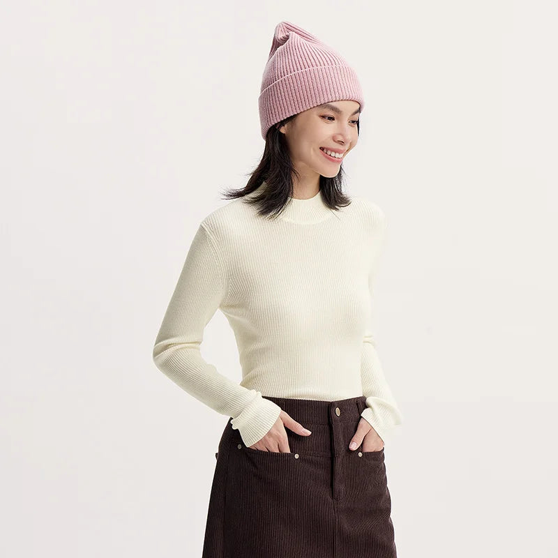 Semir Sweater Women Comfortable Slim Wool Sweater 2024 New Winter Semi-High Neck Base Layer Shirt Slimming