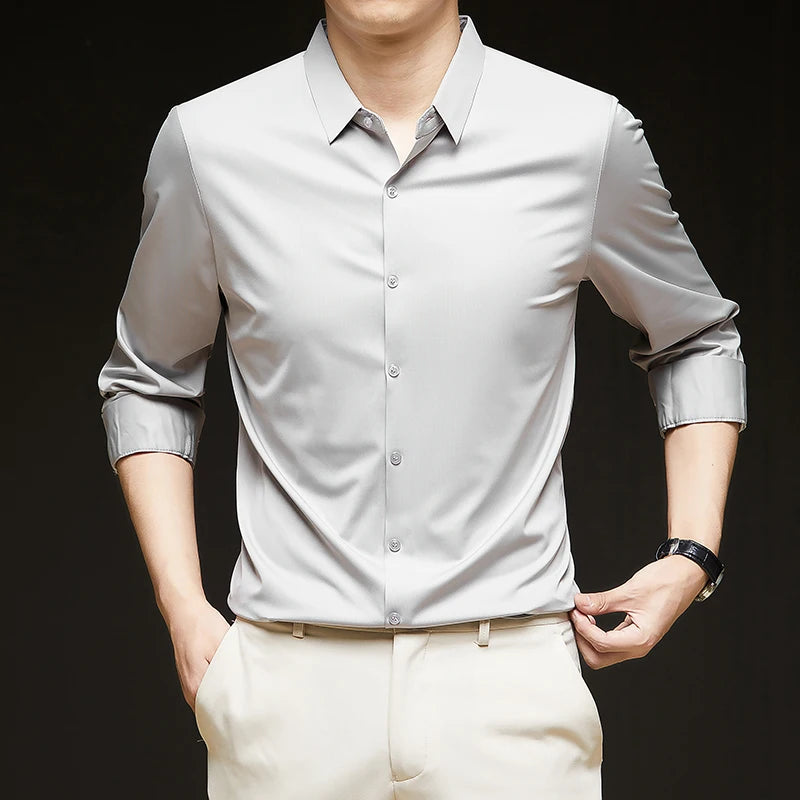 Premium Men's Ultra-Stretch Shirt - High-Quality Silky Business Formal Long-Sleeve Shirt for Social and Casual Wear