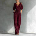 Jumpsuit Women Disfraz Mujer V-neck Short-sleeved Loose Waist Slim Fit Jumpsuit Women's Summer New Fashion Temperament Jumpsuit