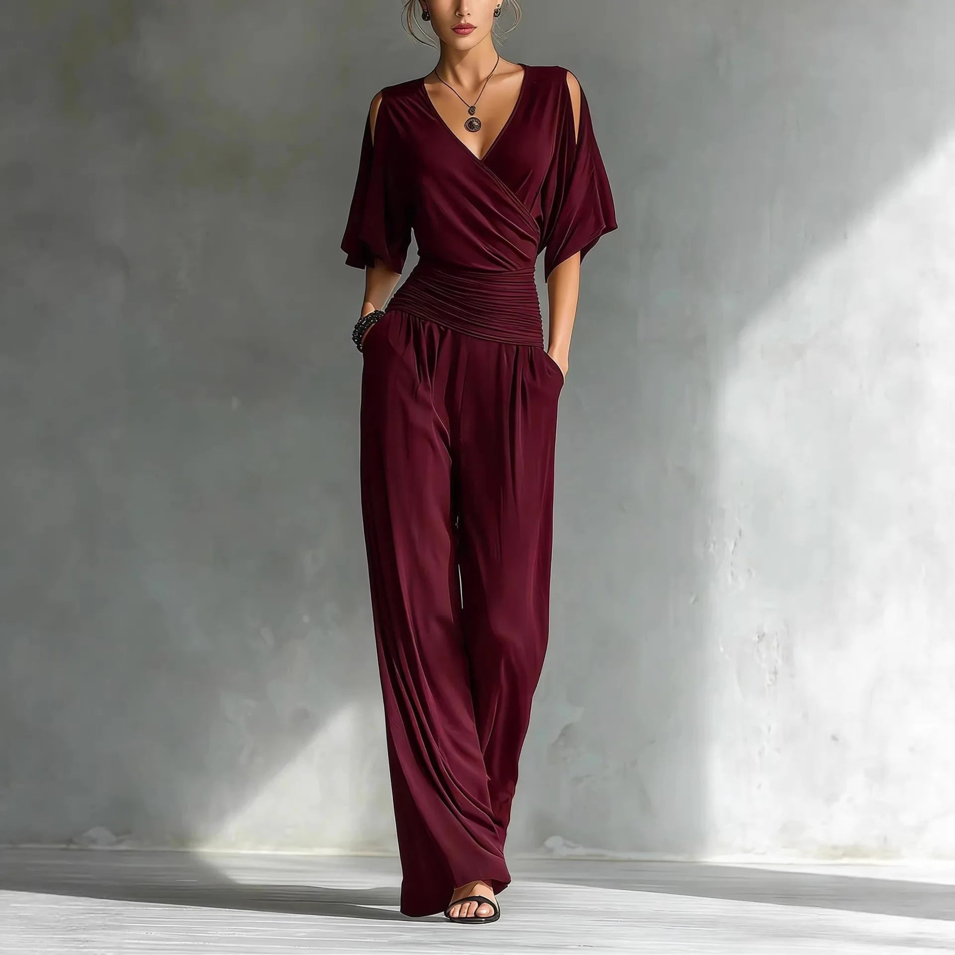 Jumpsuit Women Disfraz Mujer V-neck Short-sleeved Loose Waist Slim Fit Jumpsuit Women's Summer New Fashion Temperament Jumpsuit