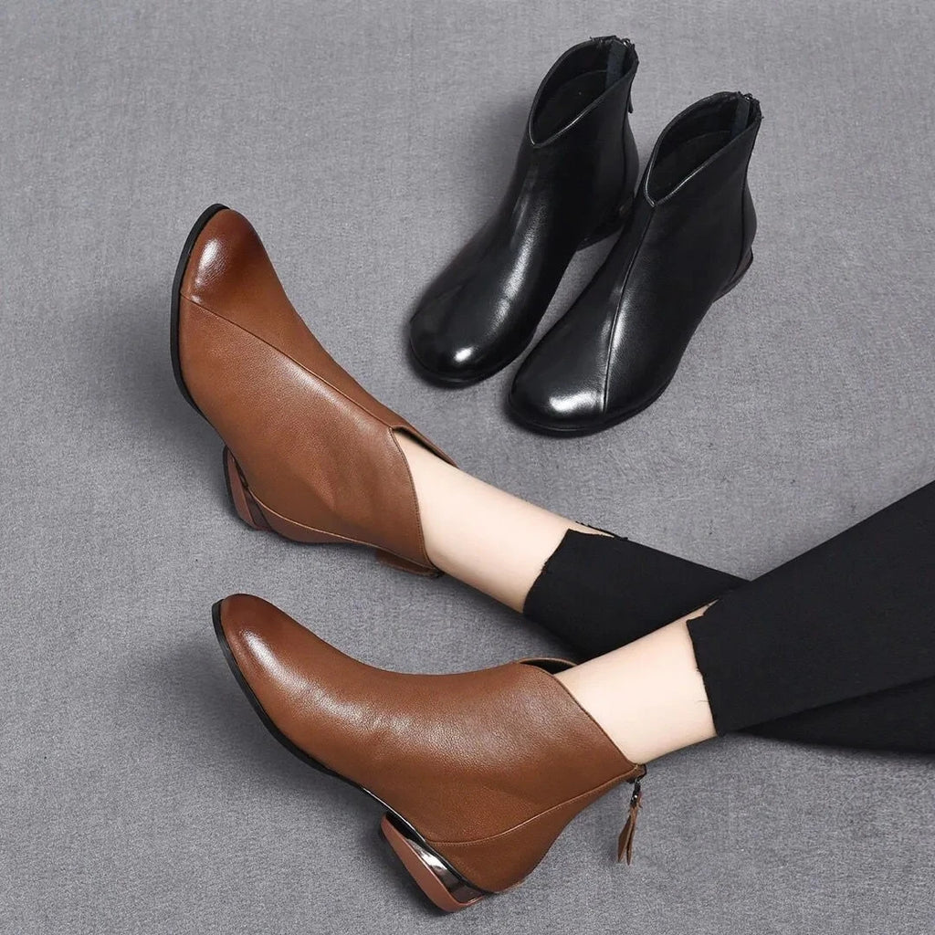 Fashion Ladies Ankle Boots Soft Sole Female Leather Short Boot 2023 New Autumn Winter Warm Plush Low Heel Booties Women Footwear