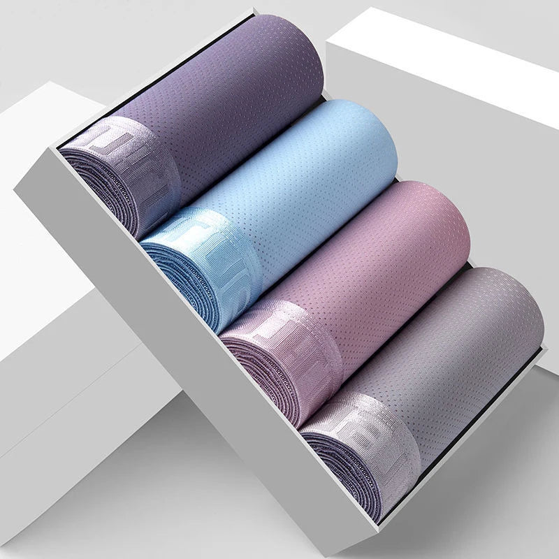 4pcs Men's Boxer Shorts Ice Silk Underwear Plus Size Underpants Cool Breathable Sexy Slim Panties Mesh Lingerie Wholesale Lots