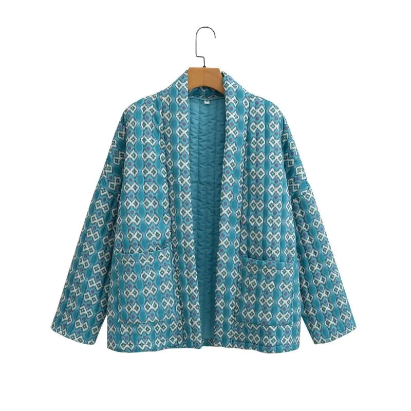 European and American style women's clothing fashion autumn and winter casual loose ethnic style cotton printed cotton jacket