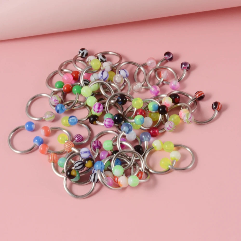 50 Pcs/Lot Mixed Colorful Ball Horseshoe Nose Ring Set Simple Nose Piercing Jewelry Steel Acrylic Nose Studs Body Jewelry
