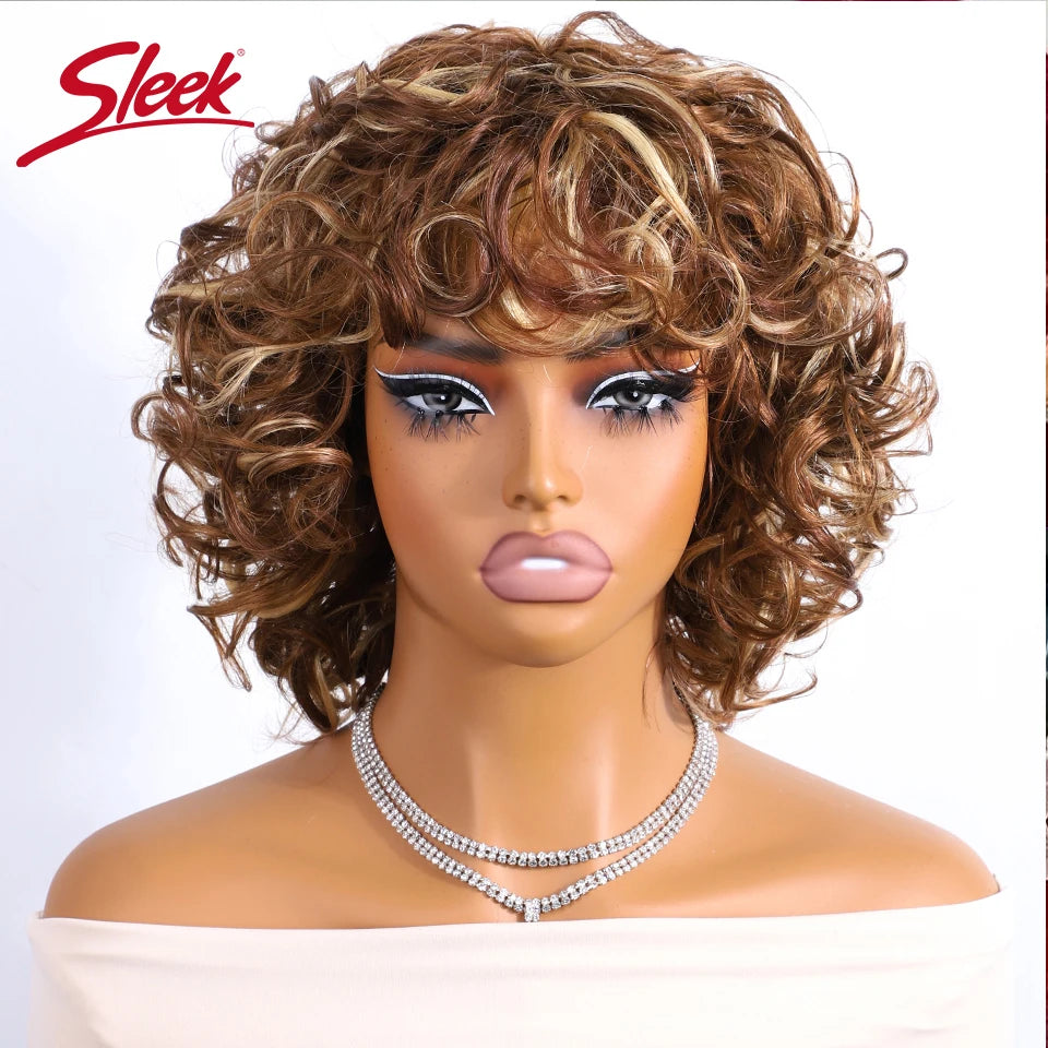 Sleek Brazilian Dream Curly Human Hair Wigs Blond P30/33/613 Short Machine Made Jerry Curly Remy Hair Wigs Water For Black Women