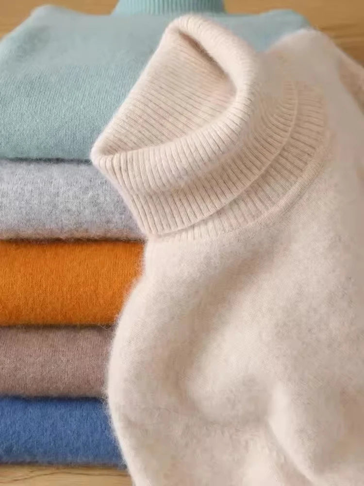 Men's 100% pure Cashmere Sweater High Lapels Pullovers Knitted Wool Winter New Tops Long Sleeve High-End Jumpers