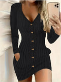 Fashionable style  long sleeves   double side pockets   textured fabric   slim-fit dress