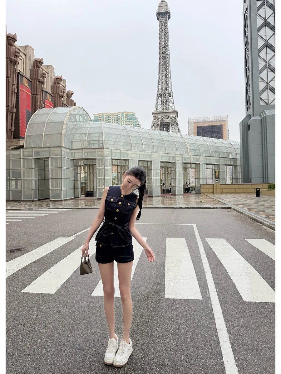 High Waist Straight Leg Jeans Ladies First Design Spring New Style Slimming Shorts with Outer Pockets Casual Pants for Women