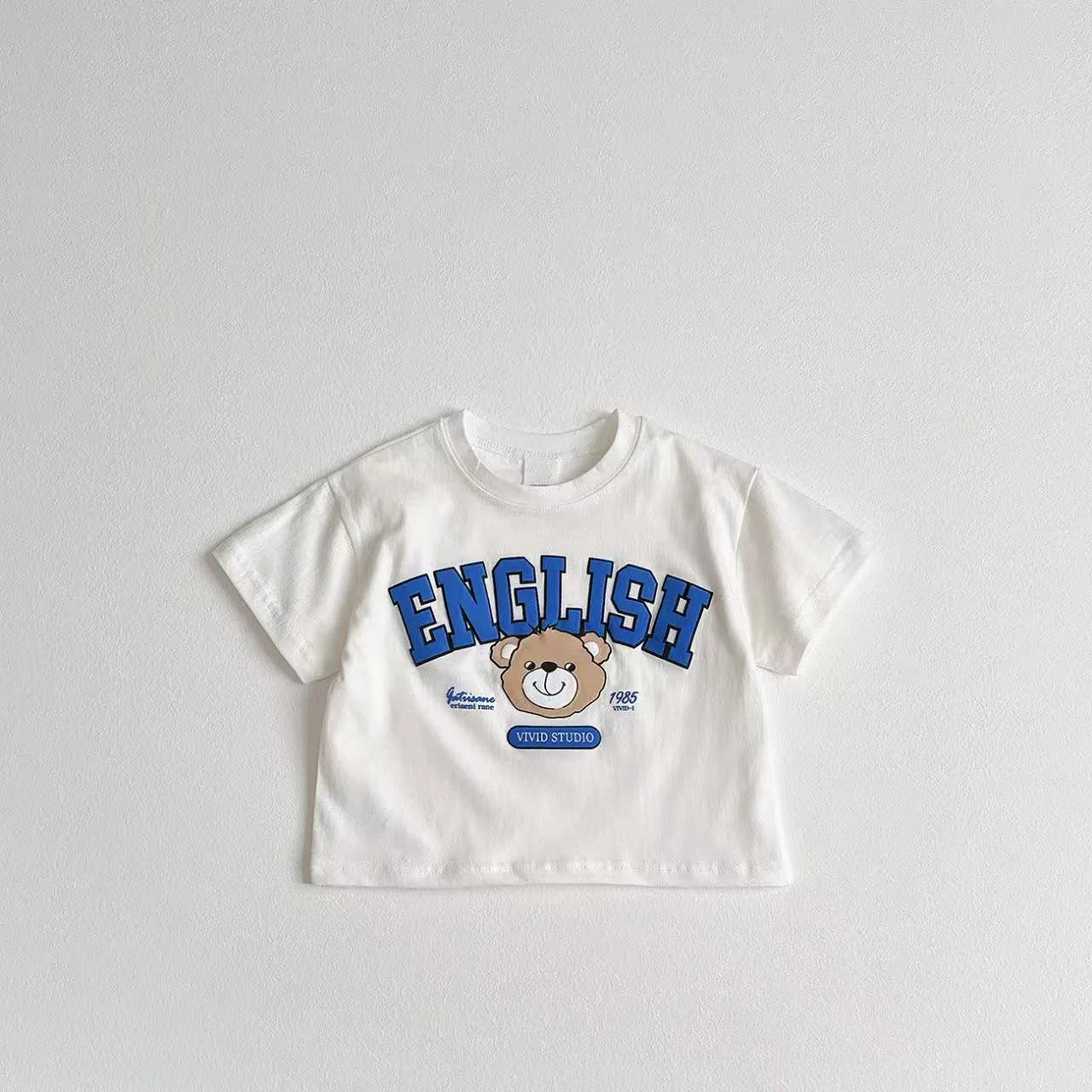 Summer Clothes Cartoon Beat T-shirt Solid Color Versatile Tees Boys And Girls Short Sleeve Tops Pure Cotton Tees For Children