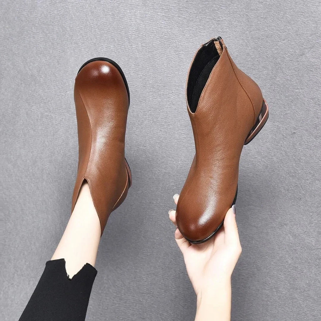 Fashion Ladies Ankle Boots Soft Sole Female Leather Short Boot 2023 New Autumn Winter Warm Plush Low Heel Booties Women Footwear