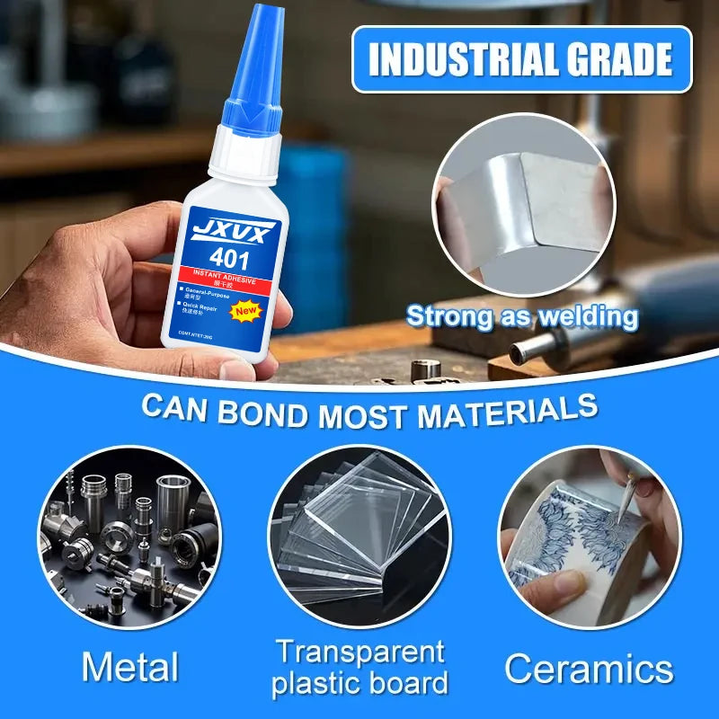 JXVX 20ml 401/406 Instant Strong Super Glue Universal Superglue Mighty Instant Glue for Resin Ceramic Metal Glass Fast Dry