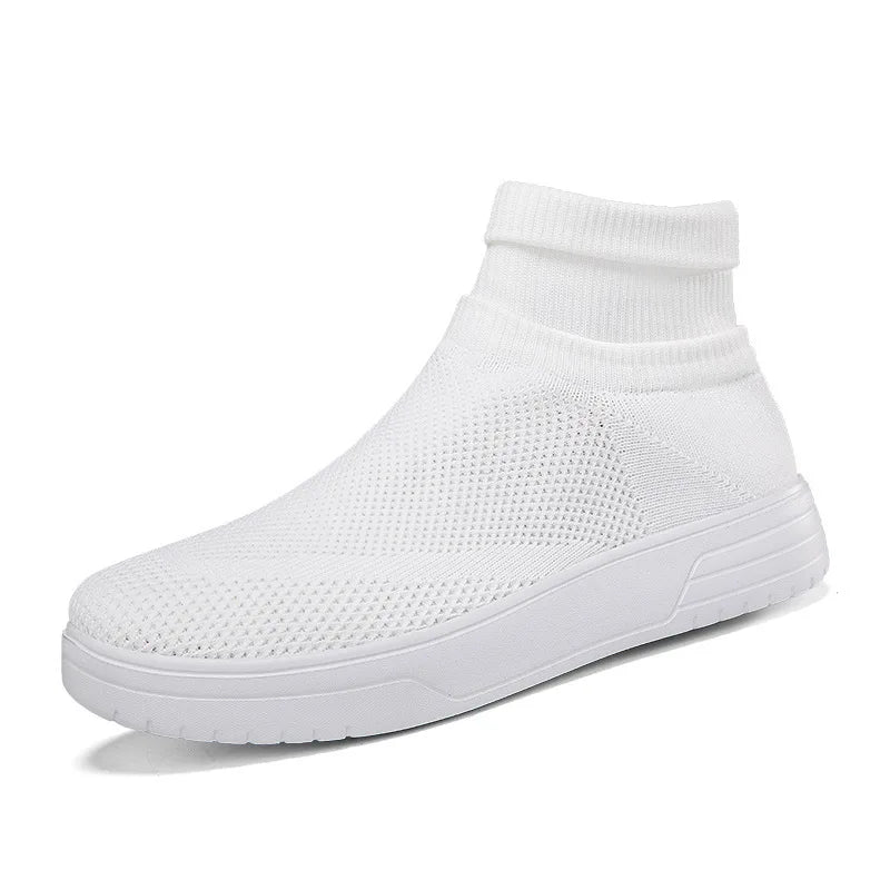 Men Thick Bottom Sneakers Autumn Couple New Non-slip Sock Shoes Breathable Mesh Round Head Casual Walking High-top Flats