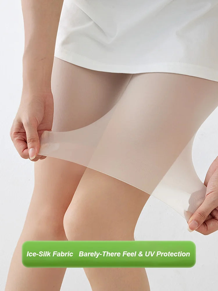 Plus Size Biker Shorts for Women Summer Thin Ice Silk Invisible Yoga Shorts Tummy Control Slimming Shorts Capri Pants 5/9 Length