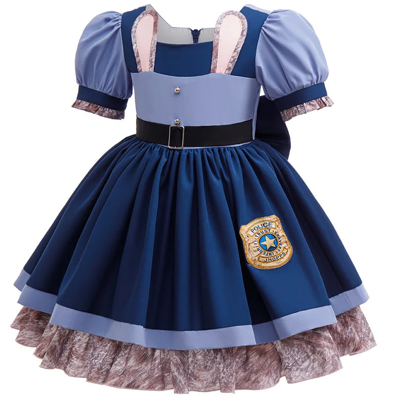 New Movie Crazy Zoo Rabbit Cosplay Costumes For Carnival Children Perform Police Role-play Dress With Socks Girls Birthday Dress