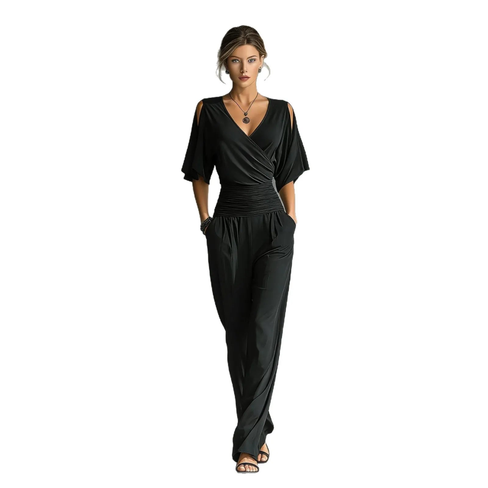Jumpsuit Women Disfraz Mujer V-neck Short-sleeved Loose Waist Slim Fit Jumpsuit Women's Summer New Fashion Temperament Jumpsuit