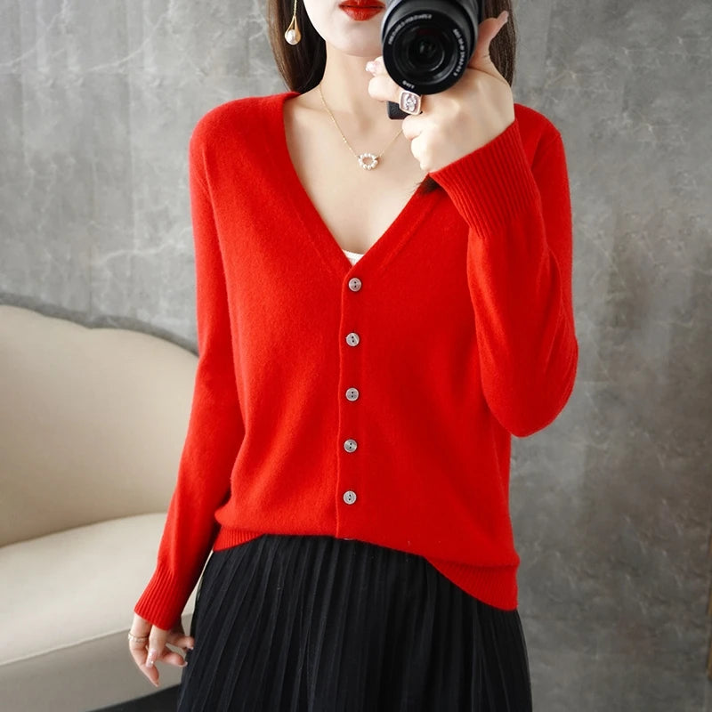 V-Neck Temperament Small Fragrant Wind Women Loose Sweater