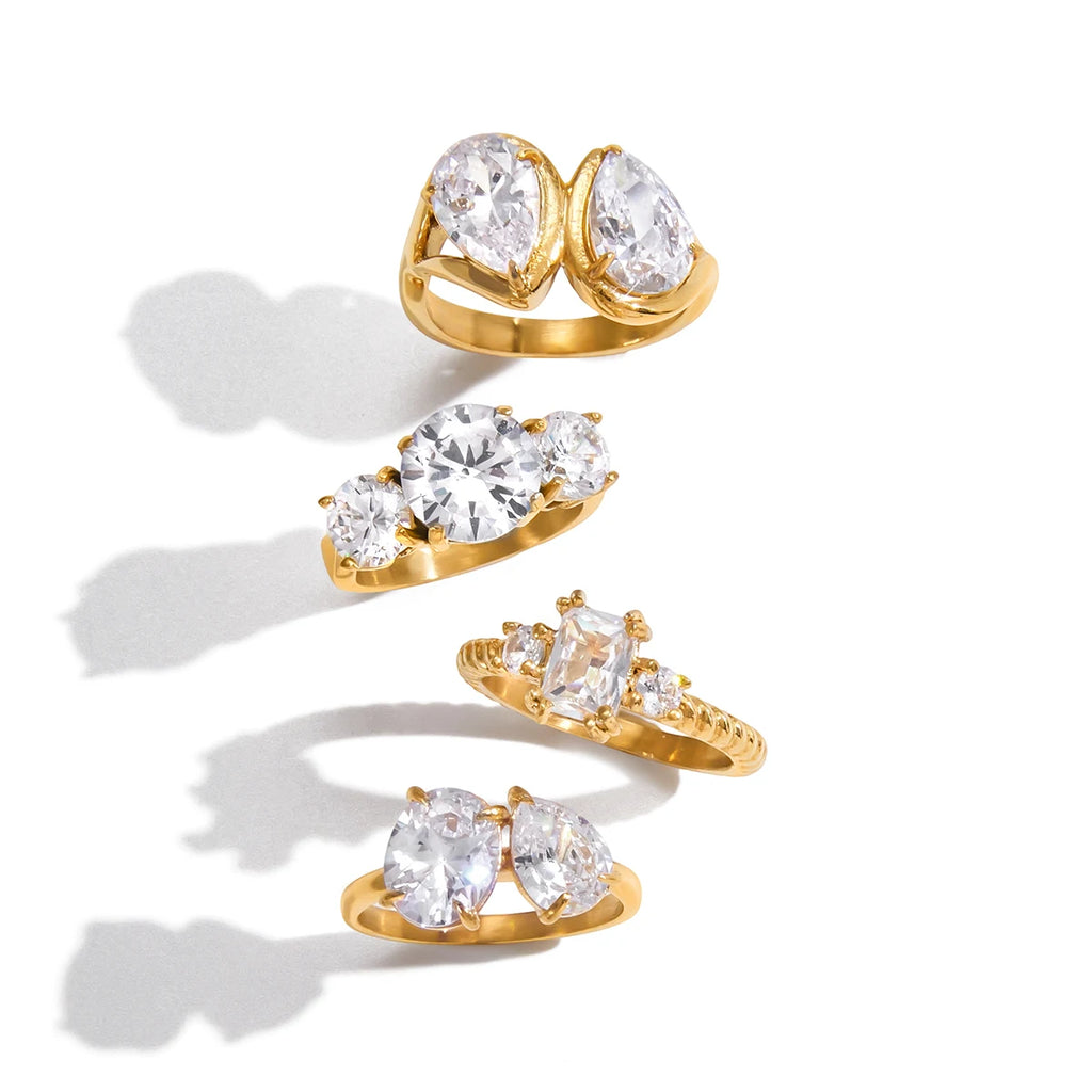 Youthway Geometric Zircon Rings For Women Minimalist 18K Gold Plated Stainless Steel Rings Simple Fashion Jewelry Christmas Gift