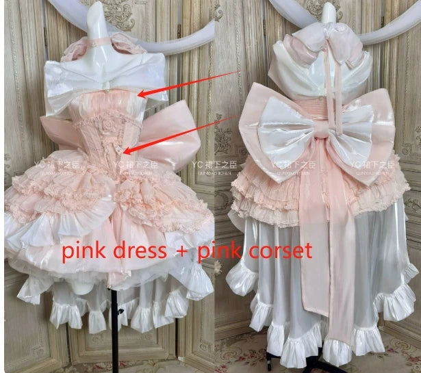 French Style Ladies Fairy Pink Strapless Dress 2025 Spring Summer Lolita Big Bow Princess Puff Short Party Evening Dresses