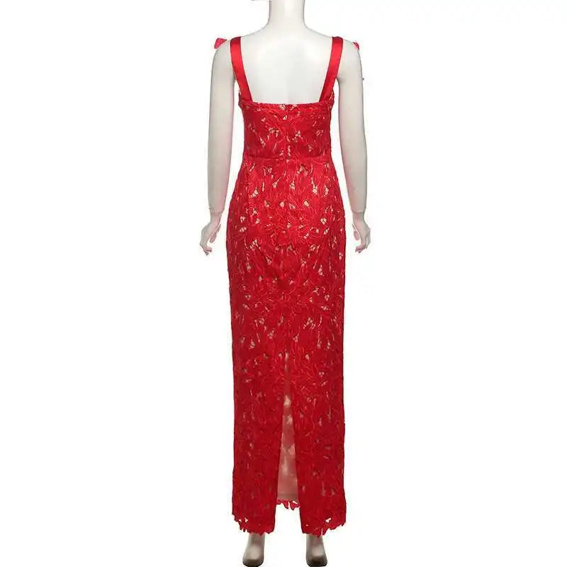 Townlike Hollow Out Slim Bodycon Christmas Dress Women 2024 Summer Dress Bow Embroidery Maxi Long Sexy Party Dresses