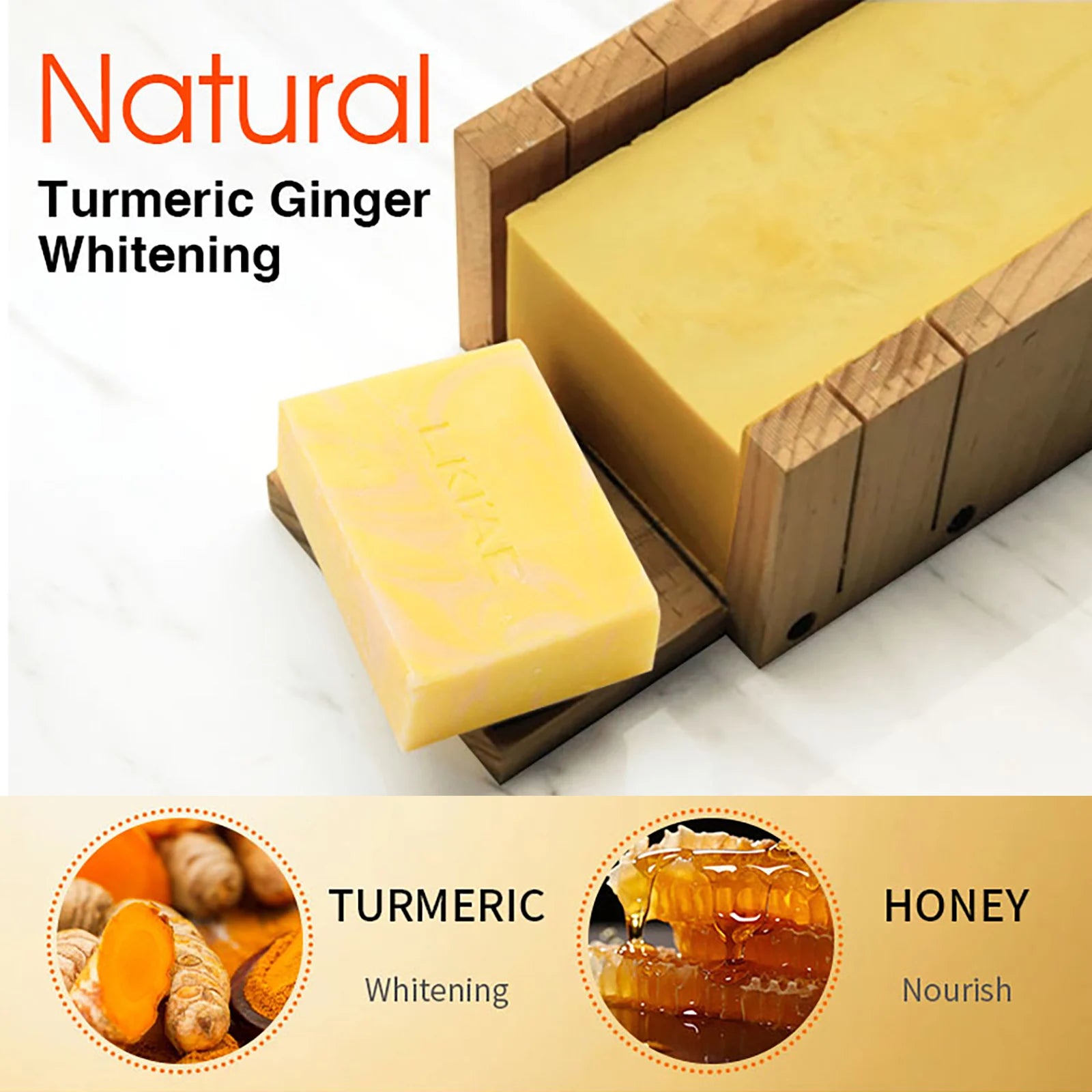 LKIAE Natural Turmeric Whitening Soap Bar, Anti Acne, Dark Spots, Moisturize and Smoothen Skin, With Honey, Glycerin, 150g