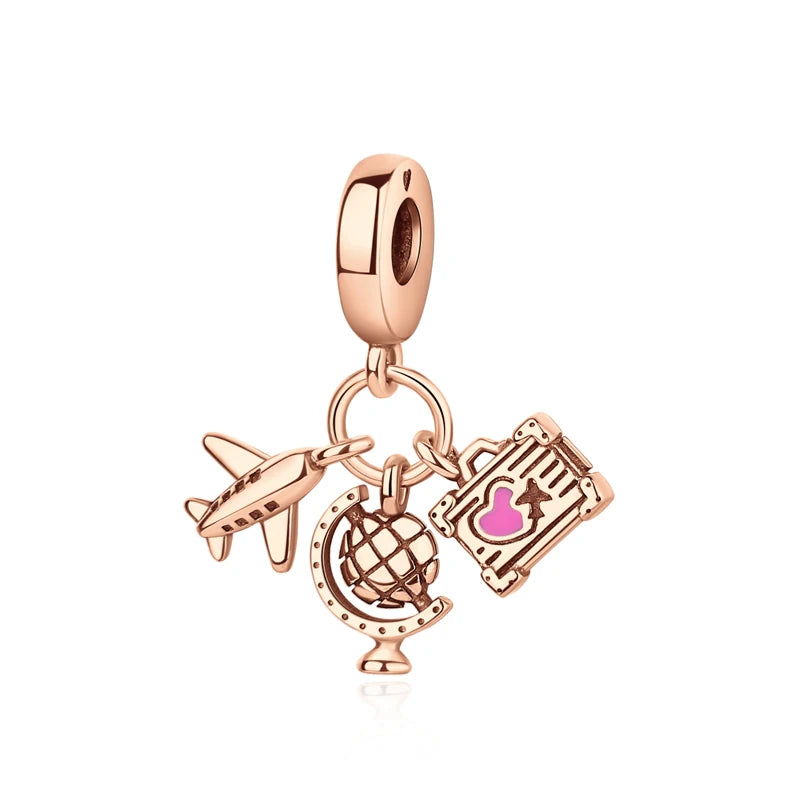Original 925 Sterling Silver Charms Love Travel London Bus Suitcase Paris Beads Fit Brand Bracelets Necklaces Women DIY Jewelry