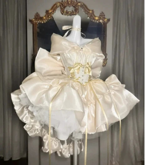 French Style Ladies Fairy Pink Strapless Dress 2025 Spring Summer Lolita Big Bow Princess Puff Short Party Evening Dresses
